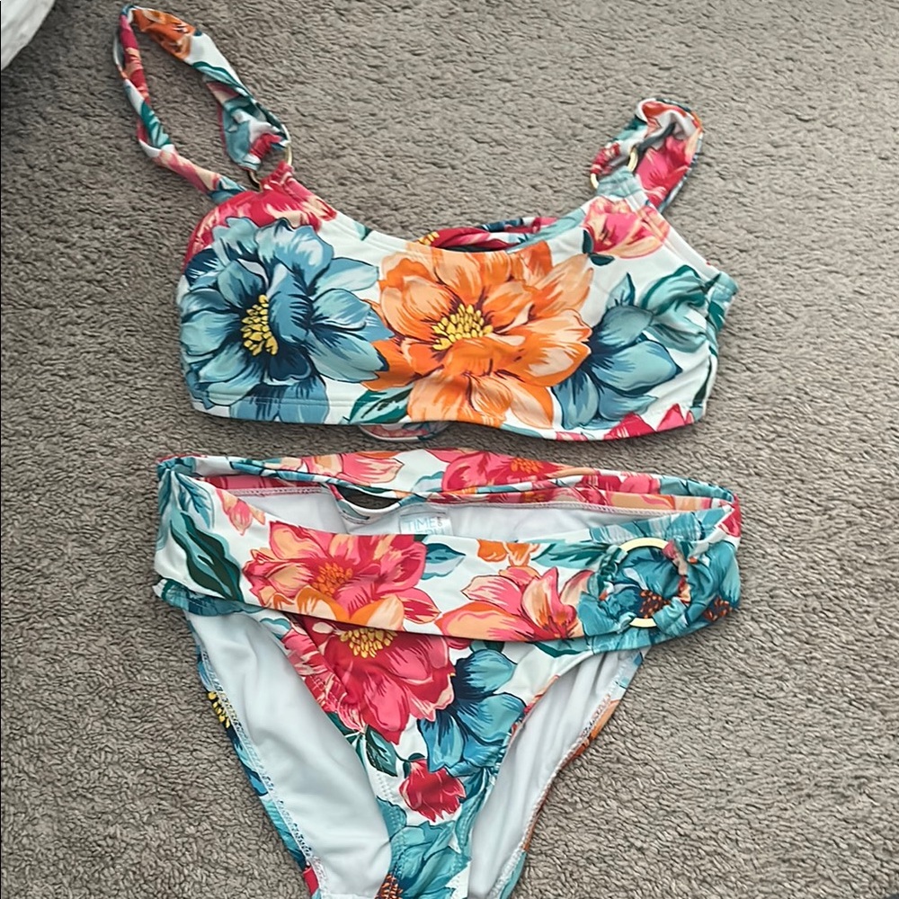 Floral Bikini Set with Blue and Orange Flowers